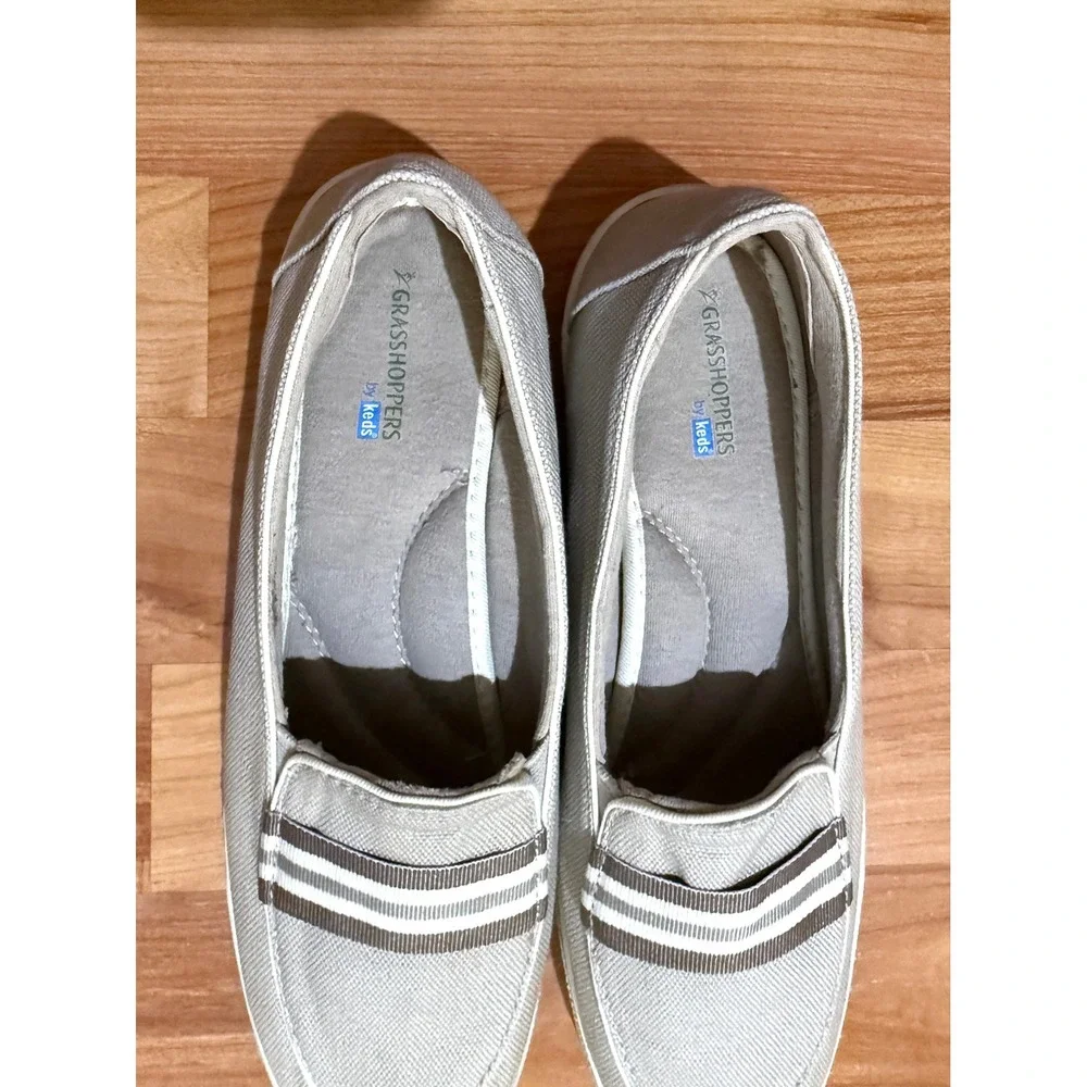 Grasshoppers by Keds Womens 7M Gray Canvas Slip-On Loafers Striped‎ ~ Sanitized